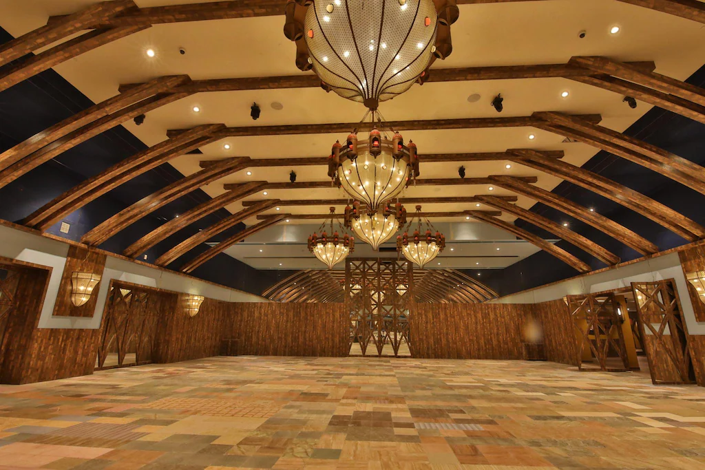 Elegant restaurant dining area with round tables