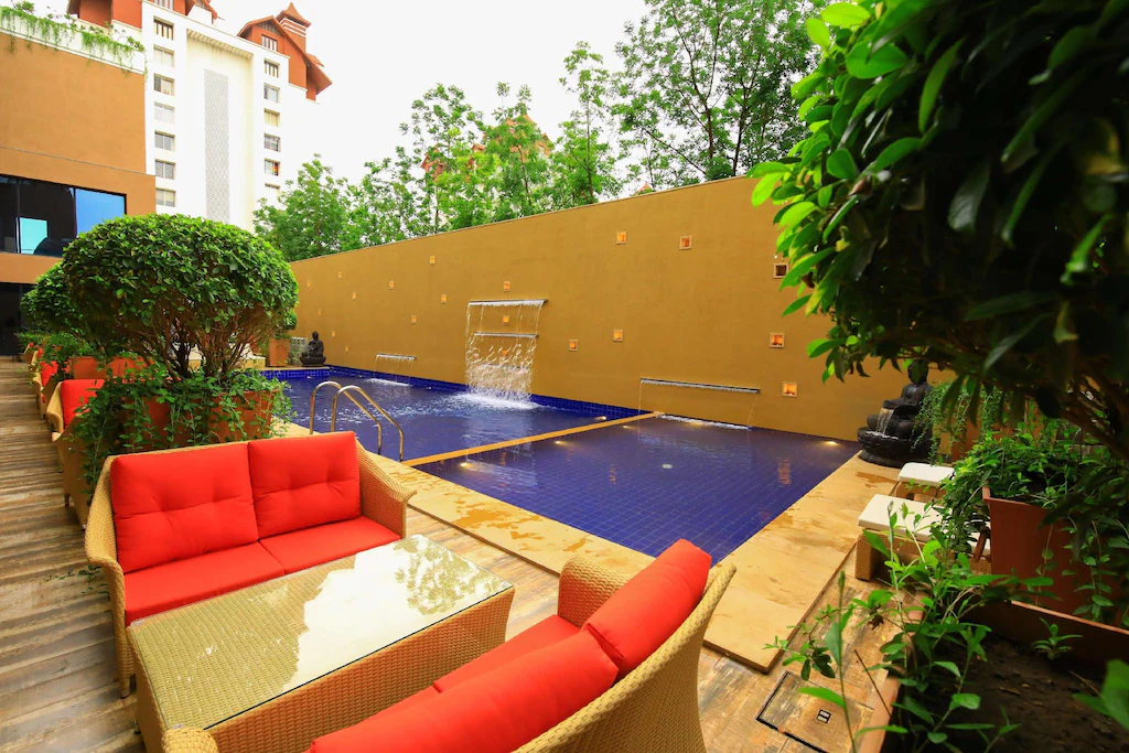 Luxurious hotel bedroom with elegant furnishings